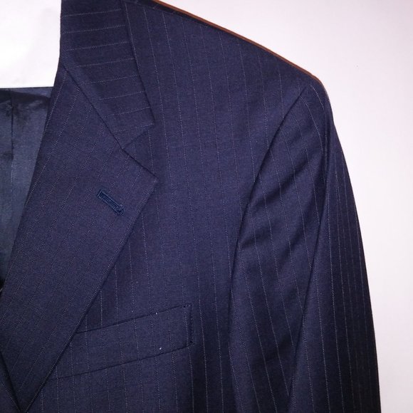 Hart Schaffner Marx Suit Mens 2 Piece 41R Black Pinstripe Long Sleeve Pleated Fr - Picture 4 of 16